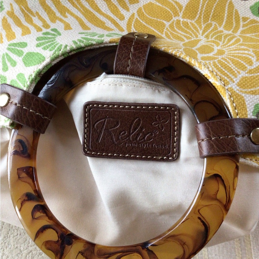 Relic Tortoise Shell Handle Canvas Handbag - image 5